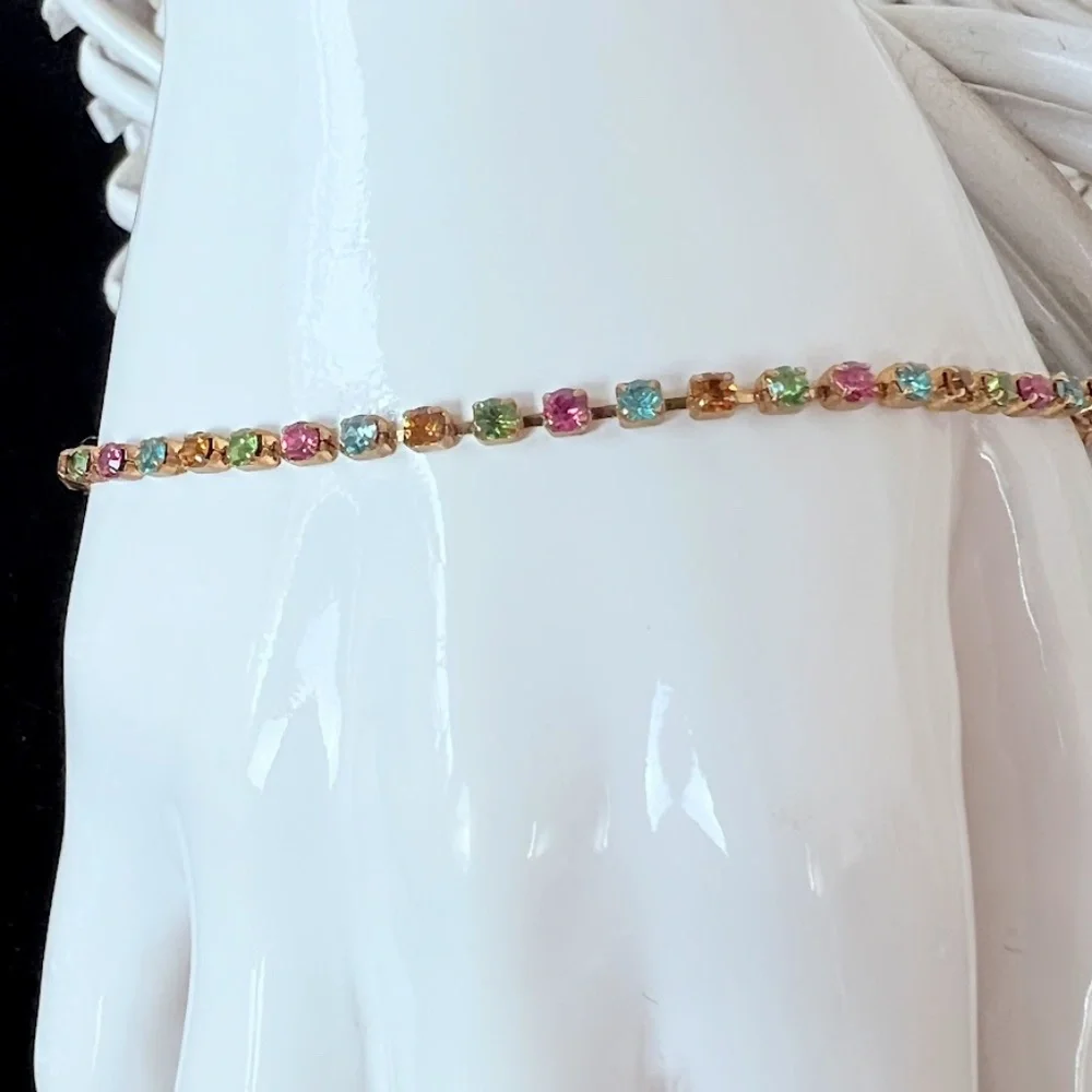 Rainbow Emerald Shaped Crystal Gold Tone Bracelet - Picture 4 of 9